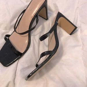 Black crocodile contemporary sandal heel